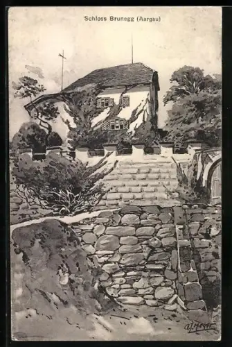 Künstler-AK Brunegg /Aargau, Blick auf Schloss Brunegg