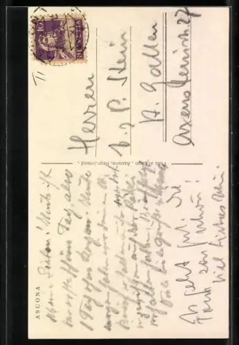 AK Ascona, Strassenpartie mit Feldsteinturm und Bogengang