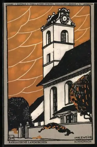 Künstler-AK Schinznach /Aargau, Blick auf die Kirche