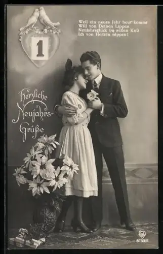 Foto-AK HB Nr. 8733/5: Paar neben einer Blume mit Kalenderblatt 1