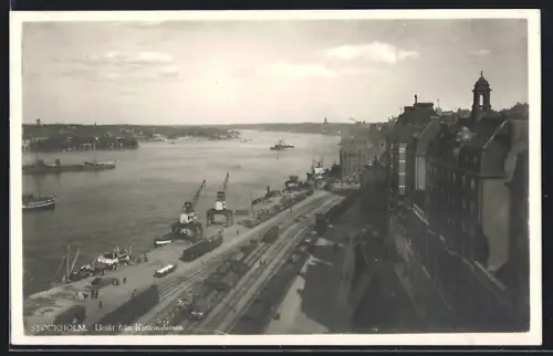 AK Stockholm, Utsikt fran Katarinahissen, Kräne am Ufer
