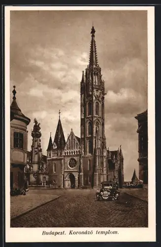 AK Budapest, Krönungskirche, Automobil