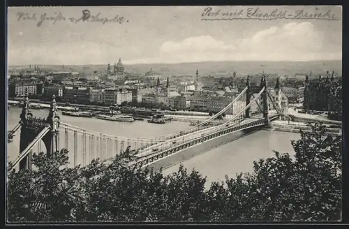 AK Budapest, Post mit Elisabeth-Brücke