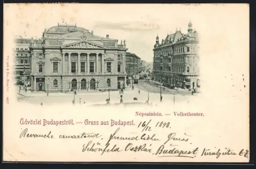 AK Budapest, Blick auf das Volkstheater