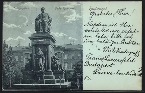 Mondschein-AK Budapest, Deák-Monument
