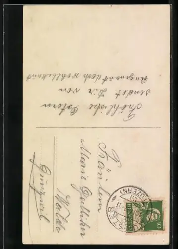 Foto-AK BNK Nr. 34892/4: Pärchen mit Osterkorb, Ostergruss