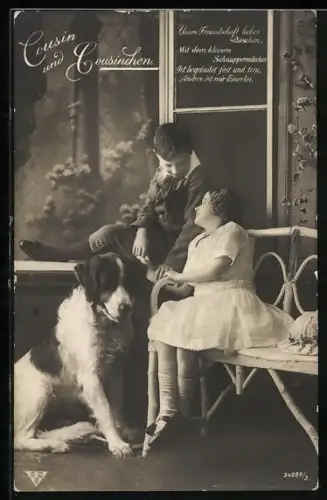 Foto-AK BNK Nr. 34089/3: Cousin und Cousinchen, Unsre Freundschaft liebes Bäschen...