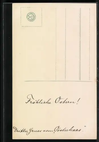 Foto-AK BNK Nr. 33821/4: Mädchen auf Leiter mit Osterhasen, Ostergruss