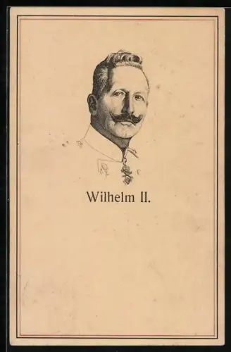 AK Kaiser Wilhelm II., Portrait im schwarz-weiss-roten Rahmen