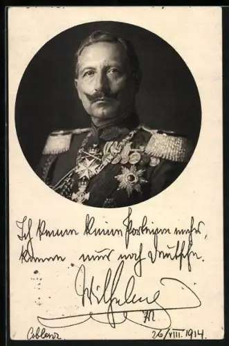 AK Kaiser Wilhelm II. und deutschnationaler Spruch vom 26.8.1914