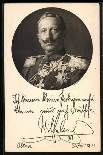 AK Kaiser Wilhelm II. und deutschnationaler Spruch vom 26.8.1914