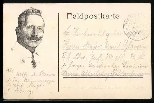 AK Portrait Kaiser Wilhelm II., Feldpostkarte