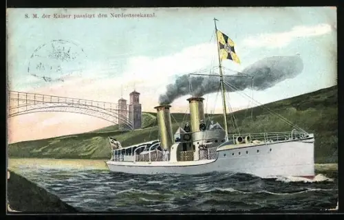 AK Kaiser Wilhelm II. passiert den Nordostseeekanal im Dampfer