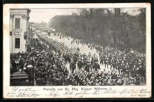 AK Parade vor Kaiser Wilhelm II., Ansicht aus der Vogelschau
