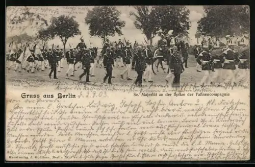 AK Berlin, Kaiser Wilhelm II. führt die Fahnencompagnie an