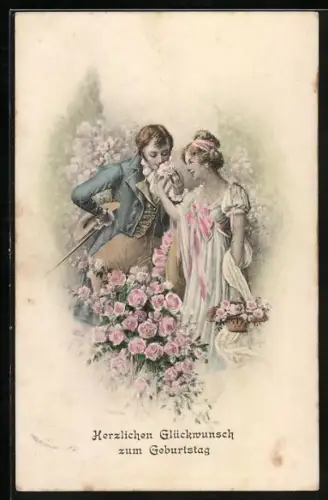 Künstler-AK H. Christ Nr. 233: Liebespaar an einem Rosenstrauch