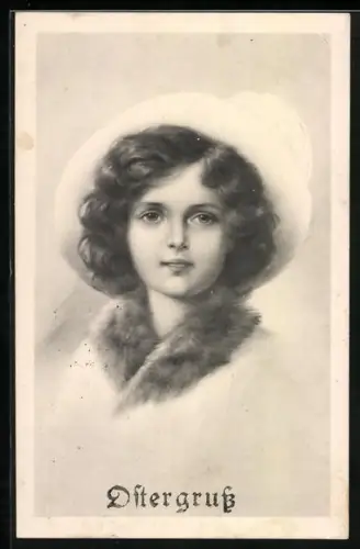 Künstler-AK H. Christ Nr. 194: Kleines Mädchen im Pelzmantel, Ostergruss