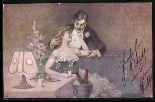 Künstler-AK H. Christ Nr. 183: Flirtendes Paar an einem Tisch