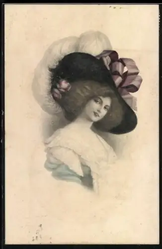 Künstler-AK H. Christ Nr. 189: Dame mit Schleife und Federn am Hut