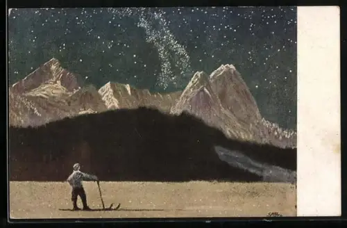 Künstler-AK G. Hirth`s Verlag, Serie XXV, 2: Sternennacht am Wetterstein