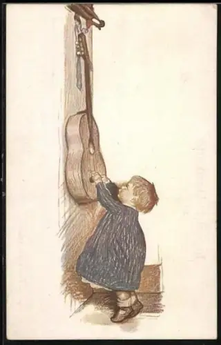 Künstler-AK G. Hirth`s Verlag, Serie XXII, 1: Heimliche Liebe, Kind mit Gitarre