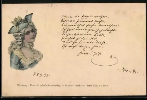 Künstler-AK Theo Stroefer Serie Nr. 5565: Elegante Dame in Rococo Kleidung
