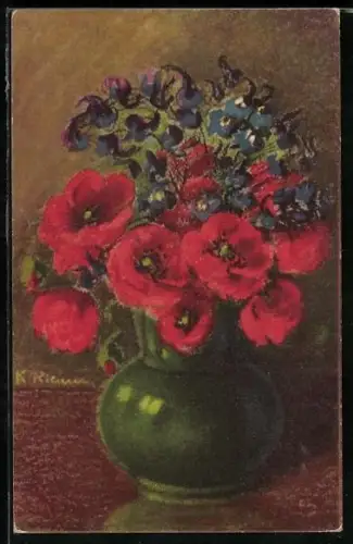 Künstler-AK Wenau-Pastell Nr. 1046: Mohnblumen in einer Vase