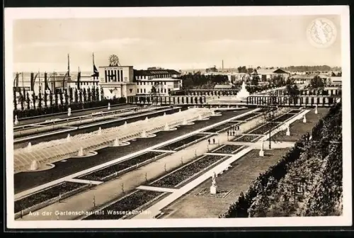 AK Düsseldorf, Ausstellung Schaffendes Volk 1937, Gartenschau mit Wasserkünsten, 
