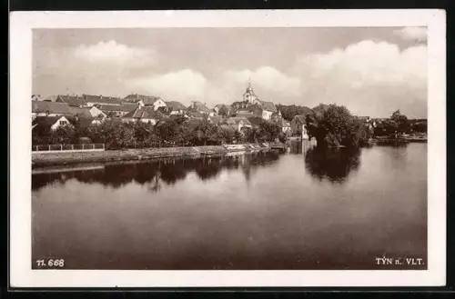 AK Týn nad Vltavou, Ortsansicht vom Wasser aus gesehen