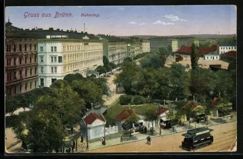 AK Brünn / Brno, Nadrazni namesti, Strassenbahn