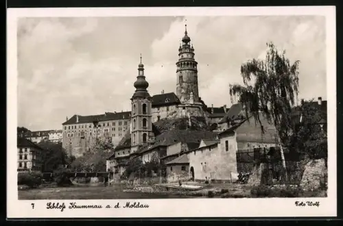 AK Krumau / Cesky Krumlov, Blick auf das Schloss