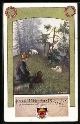 Künstler-AK T. Welzl, Deutscher Schulverein Nr. 98: Deutsche Lieder Nr. 19, Ich bin vom Berg der Hirtenknab