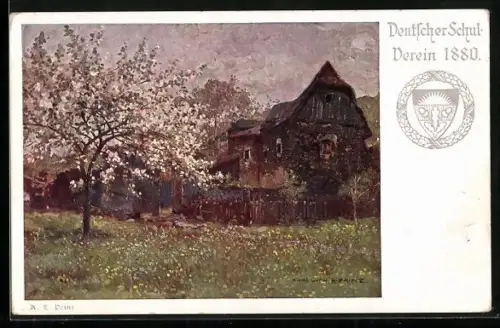 AK Deutscher Schulverein Nr. 302: Bauernhaus im Frühling