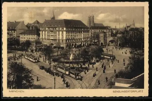 AK München, Sendlingertorplatz mit Strassenbahnen