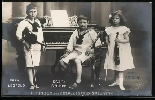 AK Kinder des Erzh. Leopold Salvator, Leopold, Rainer und Antonie