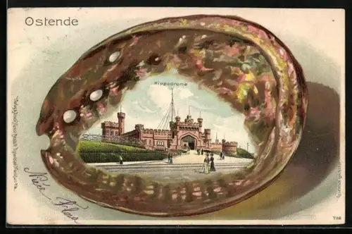 Passepartout-Lithographie Ostende, Hippodrome, Ansicht auf Muschel