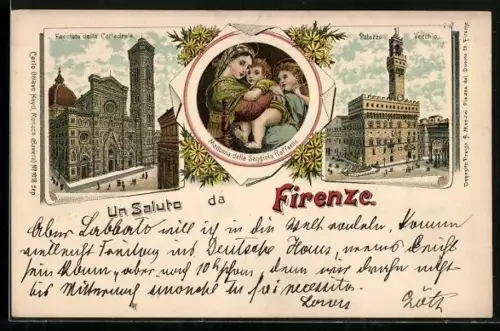 Lithographie Firenze, Facciata della Cattedrale, Palazzo Vecchio