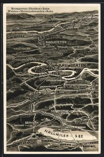AK Bremgarten /AG, Topographische Karte Bremgarten-Dietikon-Bahn, Wohlen-Meisterschwanden Bahn