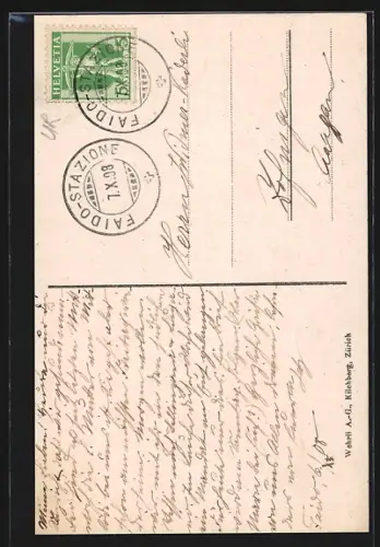 AK Flüelen, Ortsansicht mit Kirche und dem Bristenstock