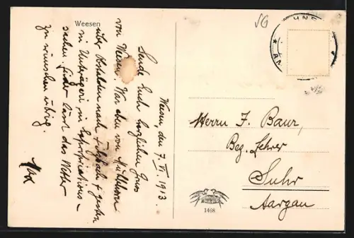 AK Weesen, Teilansicht mit See aus der Vogelschau