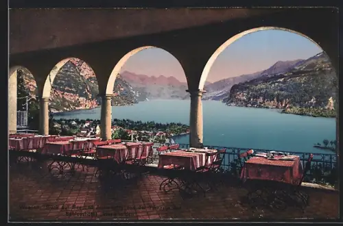 AK Weesen, See und Alvierkette, Ansicht von der Terrasse des Schlosshotel Maria Halden