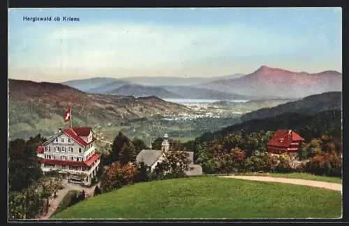 AK Hergiswald ob Kriens, Ort mit Gasthof und Blick nach Kriens