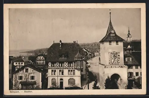 AK Sempach, Stadttor u. Strasse aus der Vogelschau