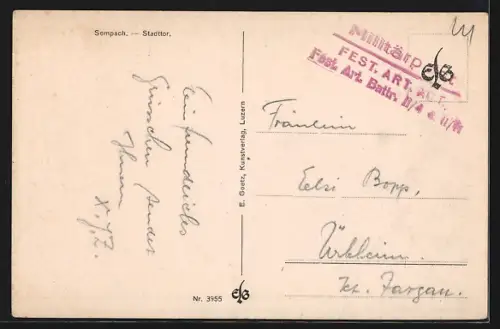 AK Sempach, Stadttor u. Strasse aus der Vogelschau