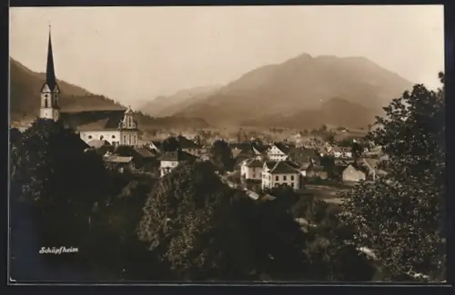 AK Schüpfheim, Ortsansicht mit Kirche aus der Vogelschau