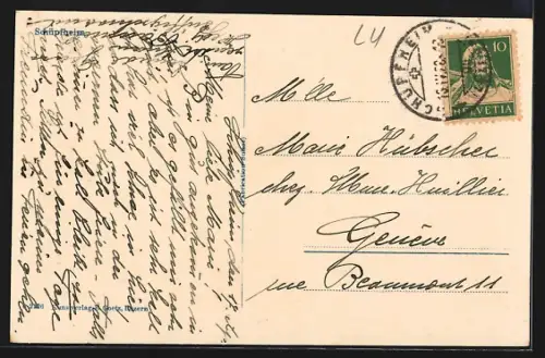 AK Schüpfheim, Ortsansicht mit Kirche aus der Vogelschau