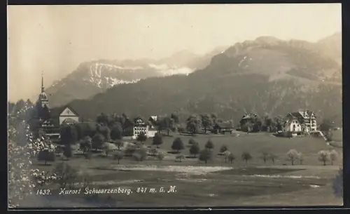 AK Schwarzenberg, Ortsansicht mit Kirche und Gebirge