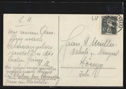 AK Schwarzenberg, Ortsansicht mit Kirche und Gebirge