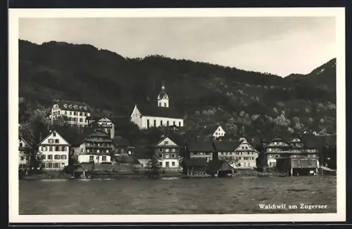 AK Walchwil am Zugersee, Uferpartie mit Kirche