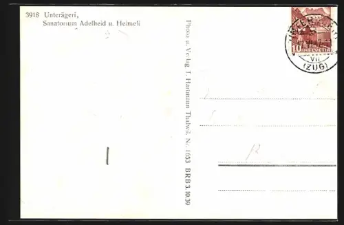 AK Unterägeri, Sanatorium Adelheid und Heimeli vom Wasser aus